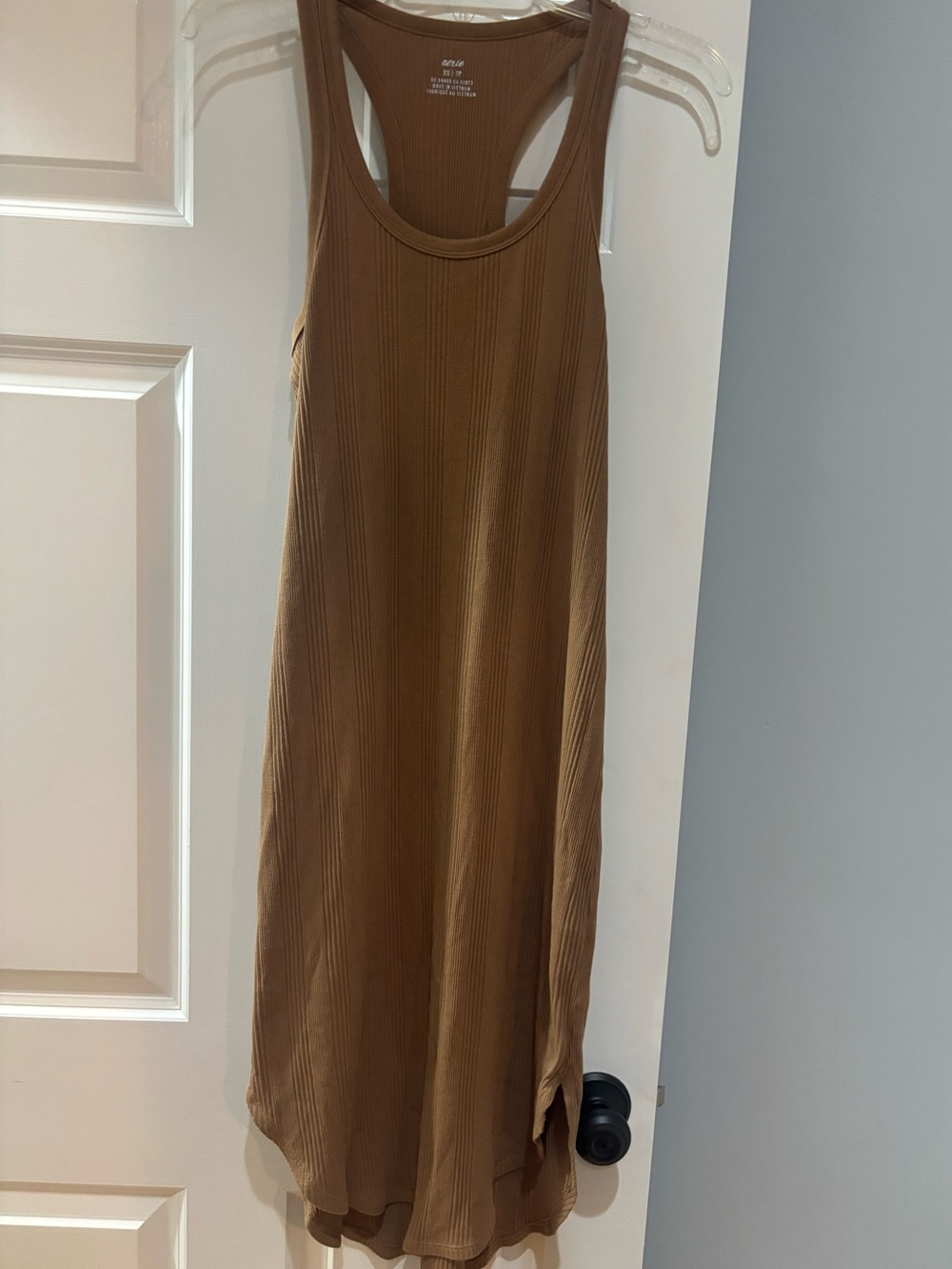 Sleeveless Brown Ribbed Tank Dress - Women's Casual Midi. Dress runs big
